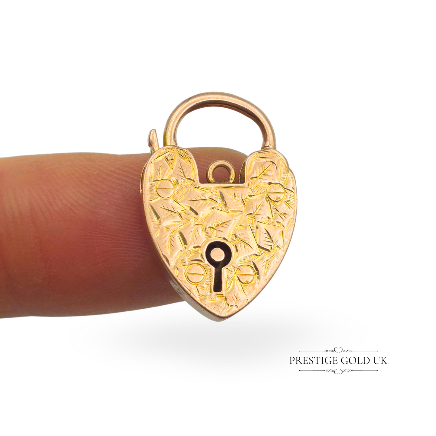Antique William Lewis Engraved Heart Padlock 9ct Gold