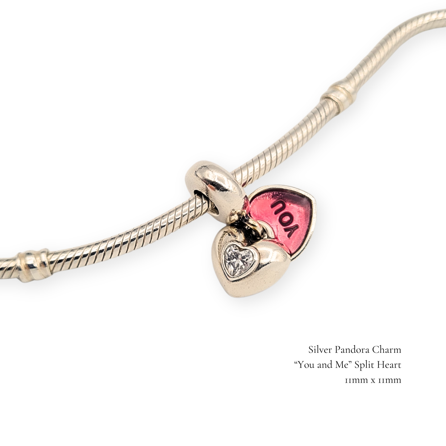 Pandora You & Me Split Heart Charm S925 ALE Silver CZ