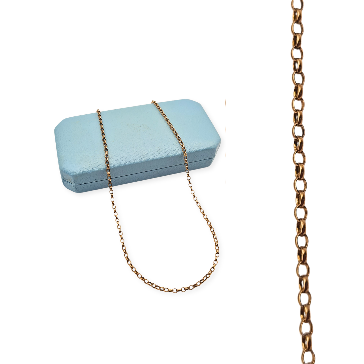Solid 9ct rose gold belcher necklace with fully British hallmarks, 21 inch 53cm chain with yellow gold spring ring clasp