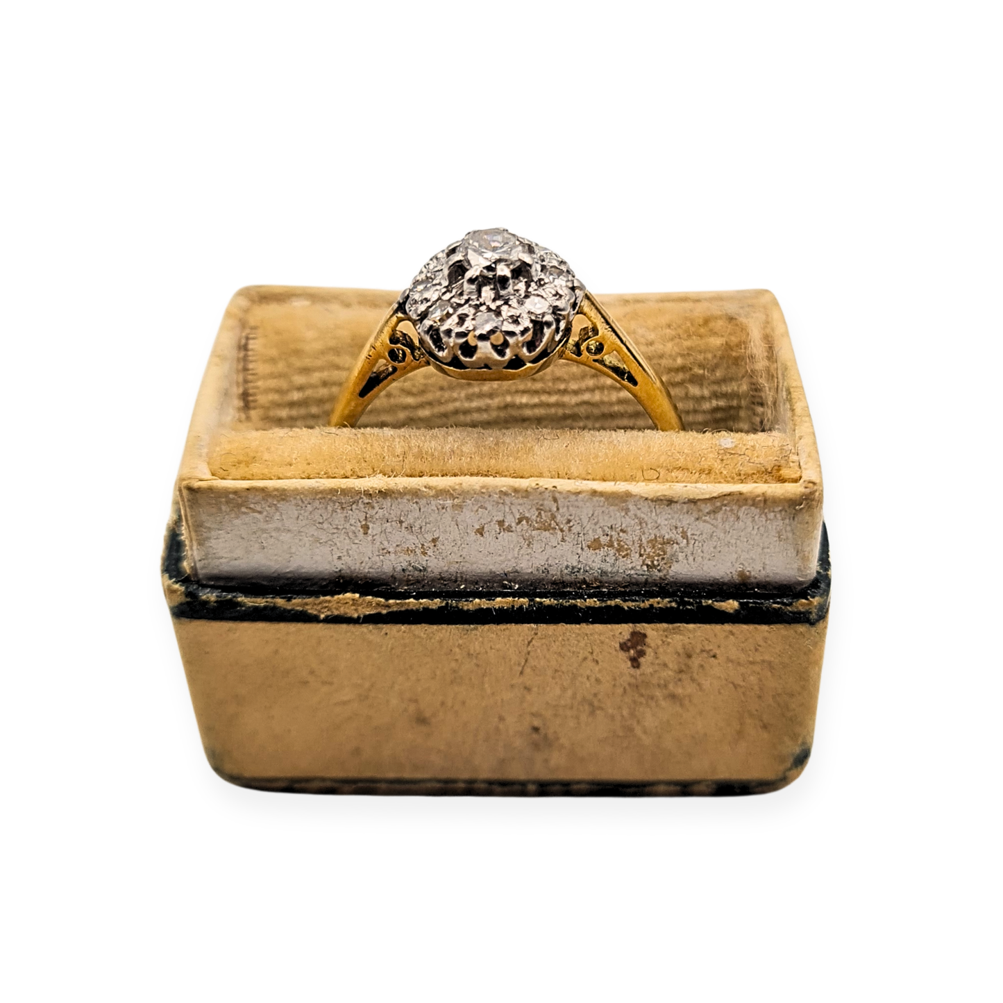 18ct Gold Platinum Diamond Cluster Ring UK I 1/2 Vintage