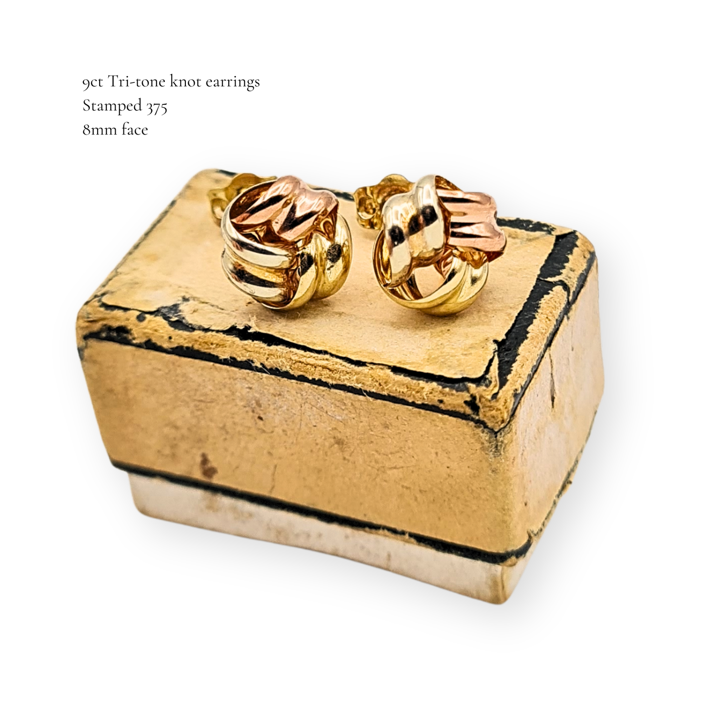 Small 9ct Tri-Colour Knot Stud Earrings With Butterfly Backs