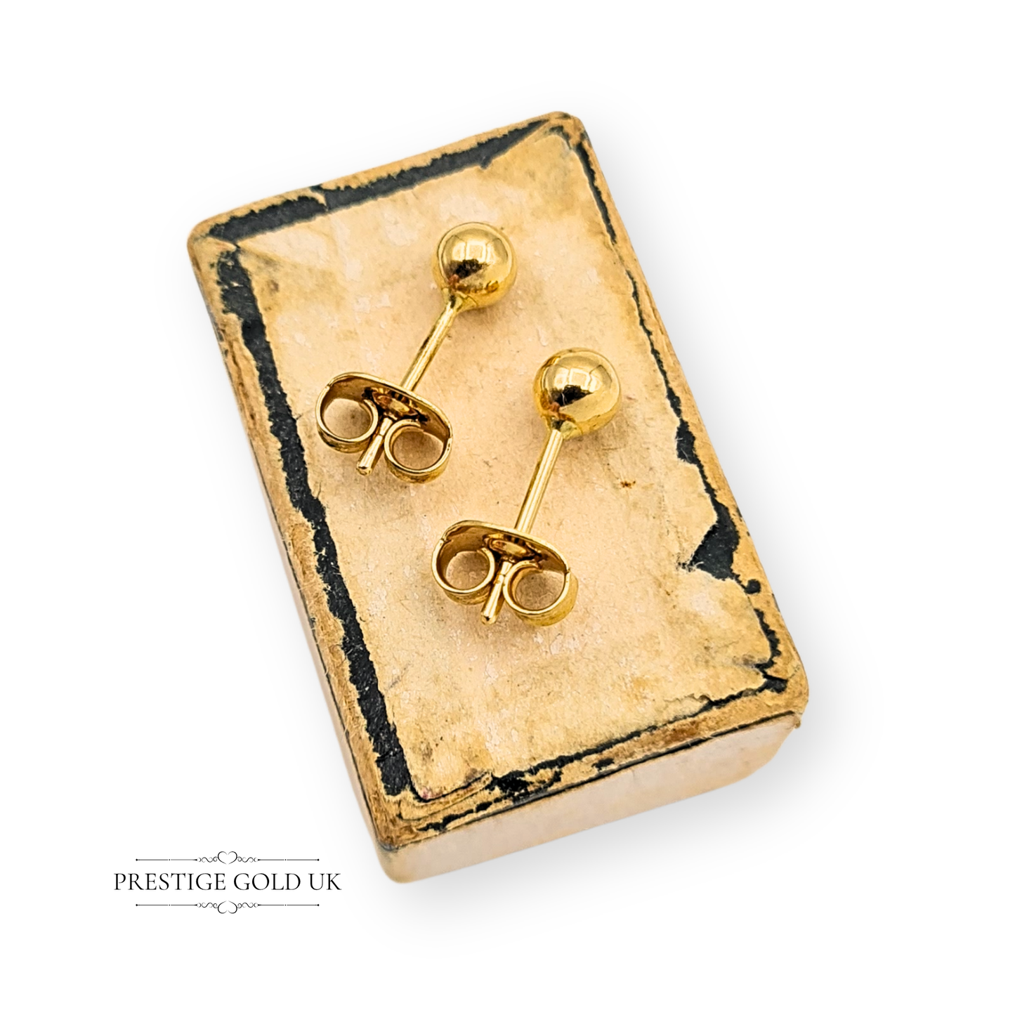 18ct Gold Tiny Ball Stud Earrings, Vintage Round Gold Studs with Butterfly Backs