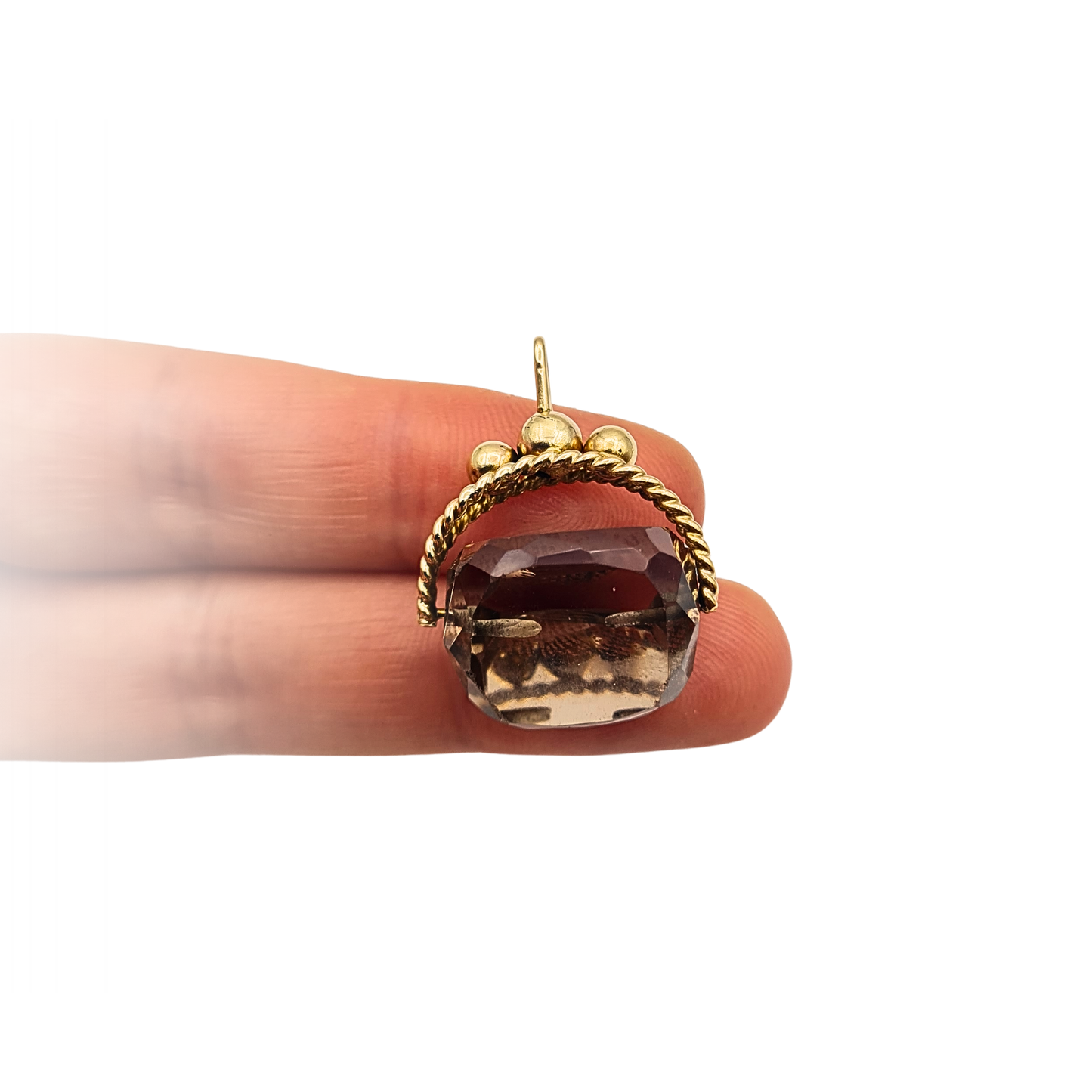 9ct Gold Smoky Quartz Spinning Fob Pendant Twist Mount