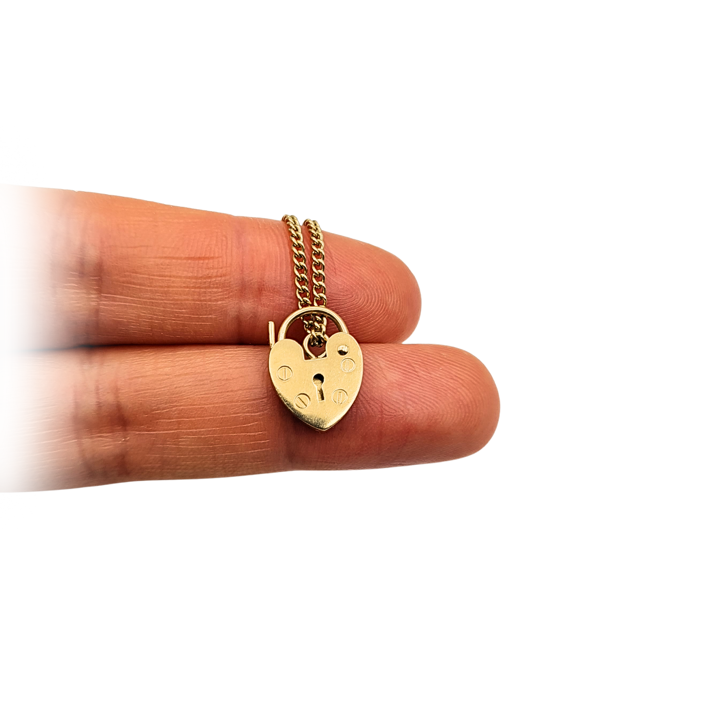 Small 9ct Gold Heart Padlock, Tested 375, Safety Chain