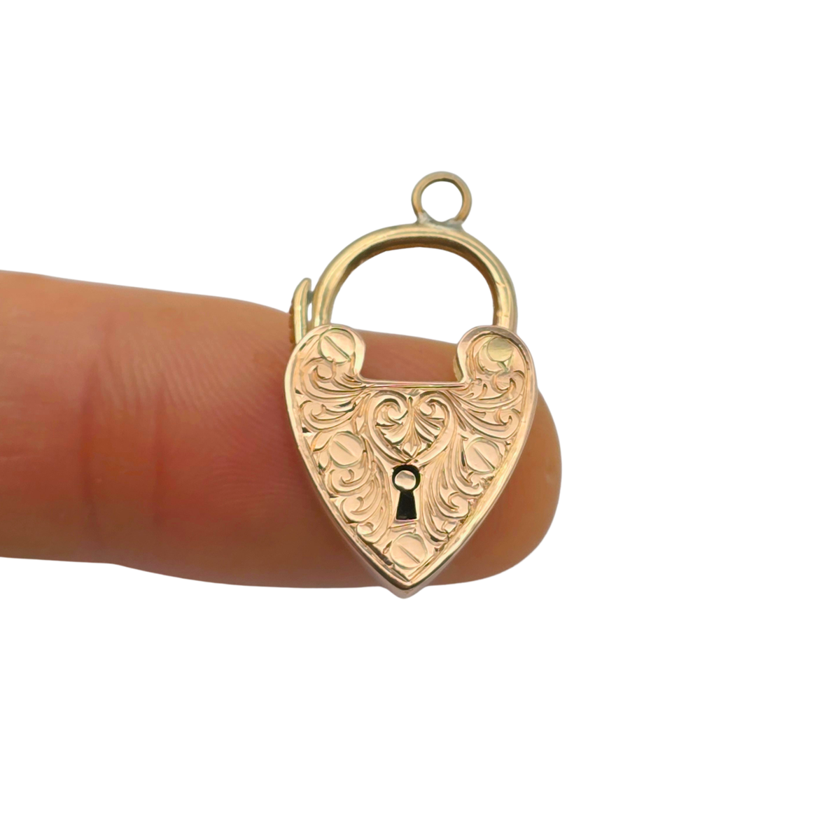 Antique Rose Gold Heart Padlock Clasp, Hand Engraved Chester Hallmark