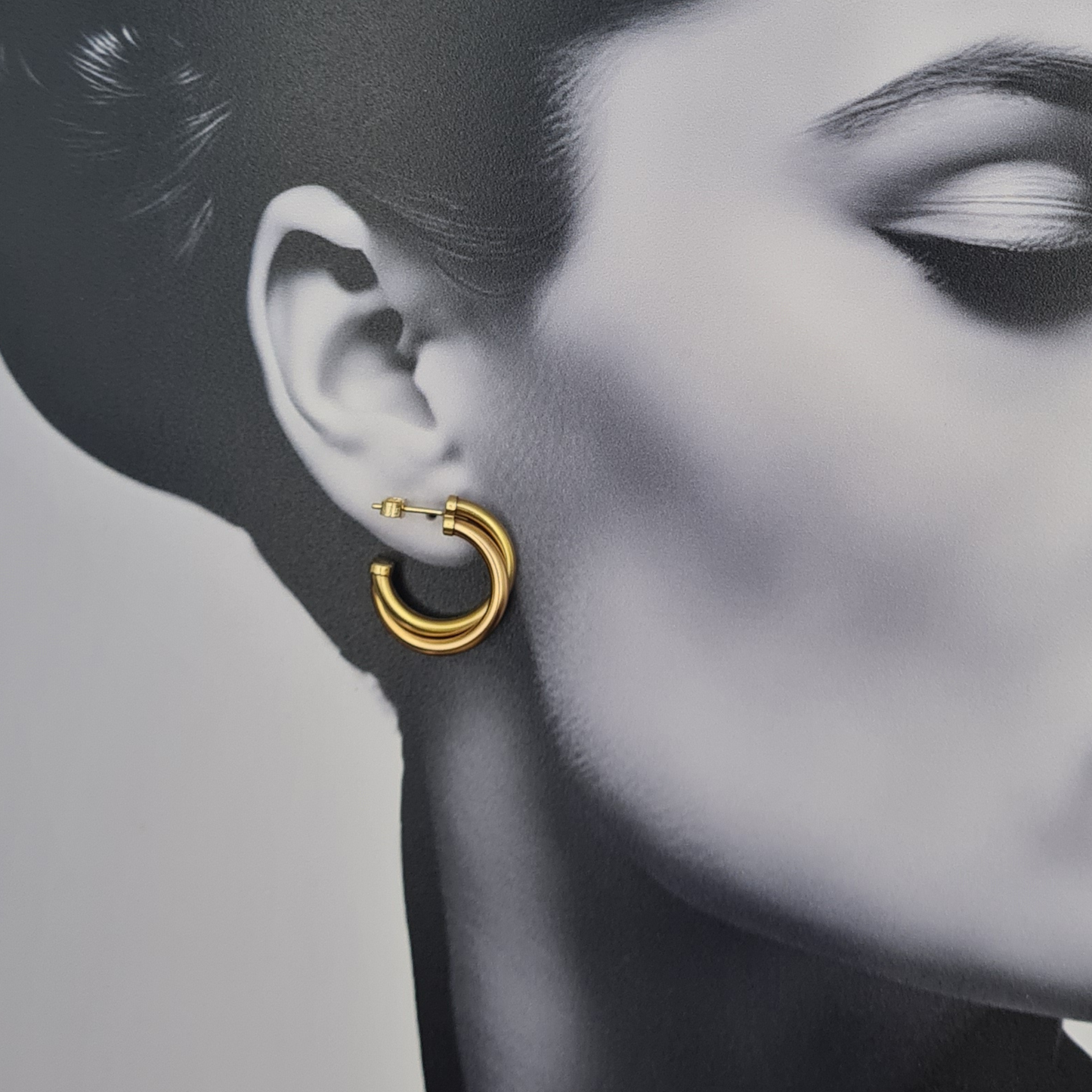 9ct Gold Two Tone Twist Hoop Earrings 24mm 1997 Rose Yellow Gold