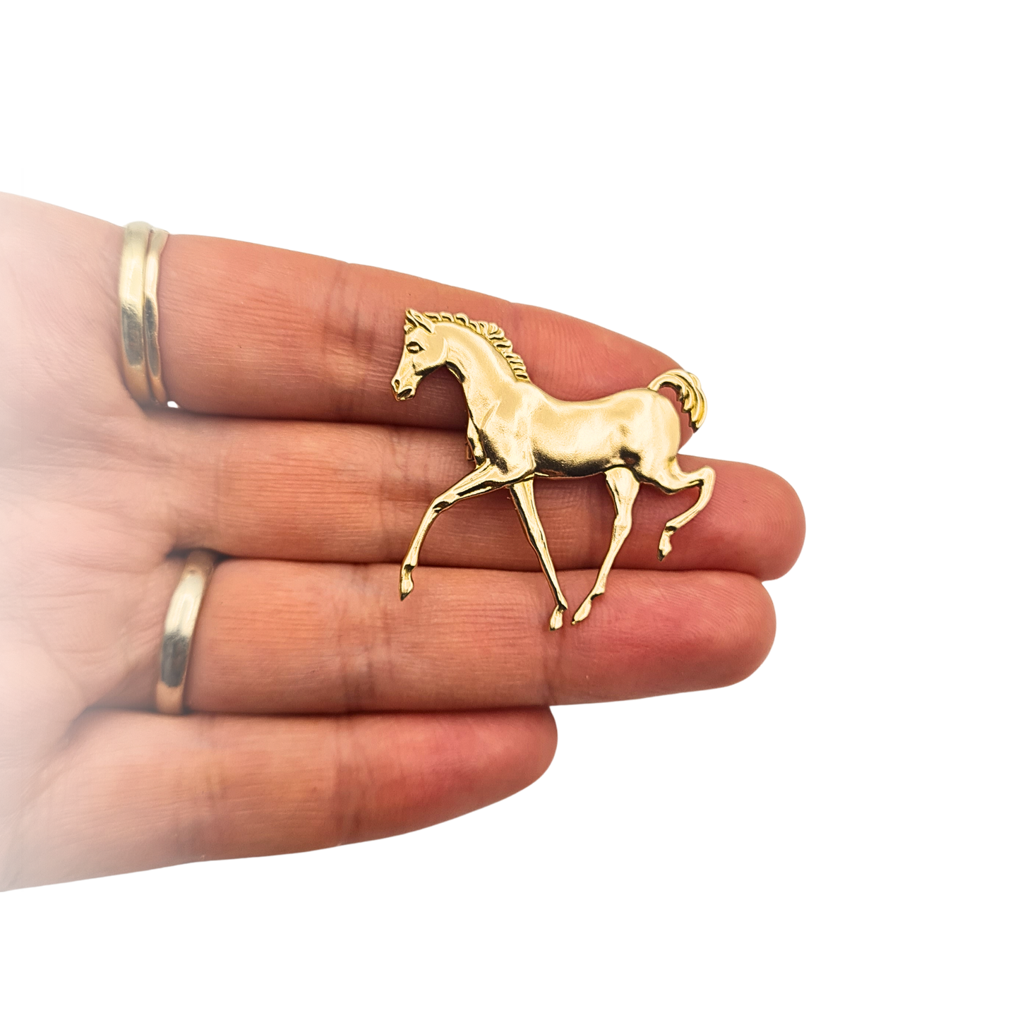 Large 9ct Gold Solid Horse Brooch Birmingham 1986 Satin Equestrian Pin