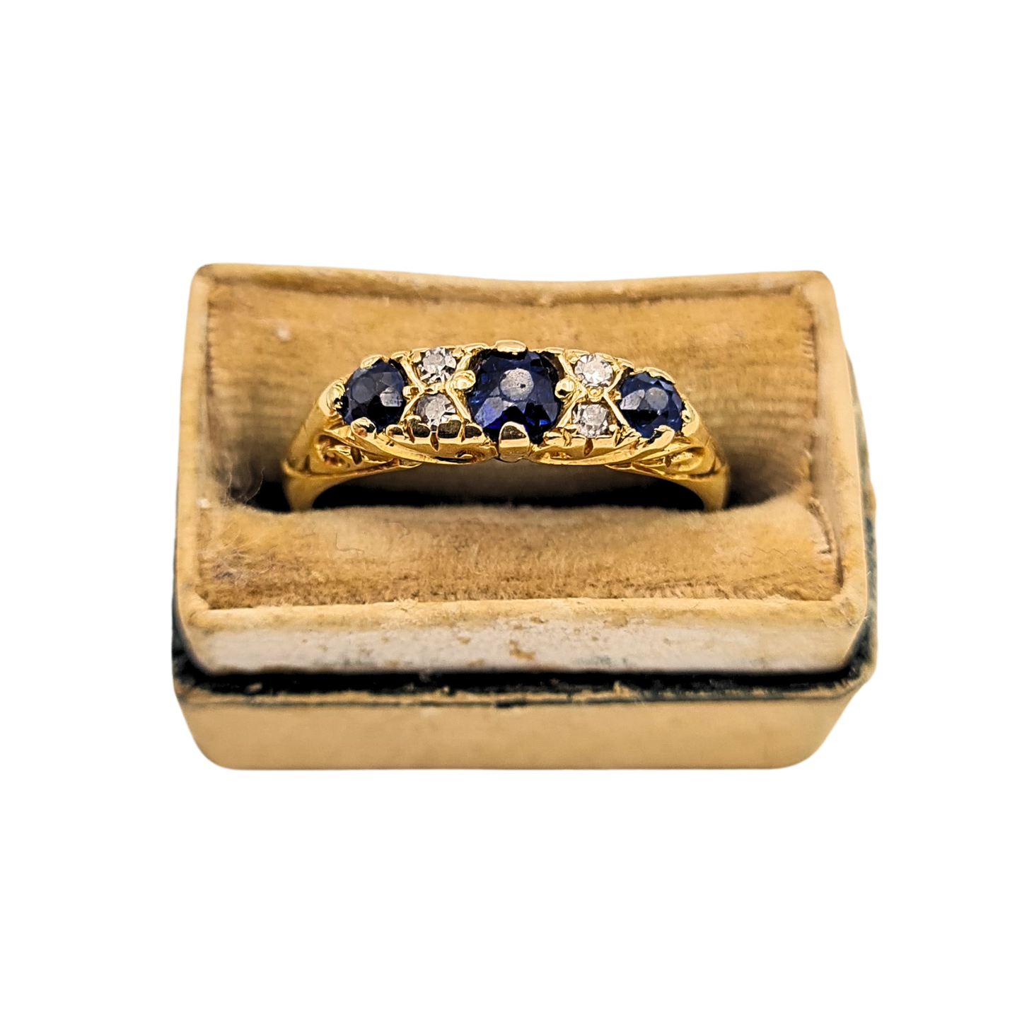 Antique 18ct Gold Sapphire Diamond Ring 1922 Hallmarked Size K 1/2