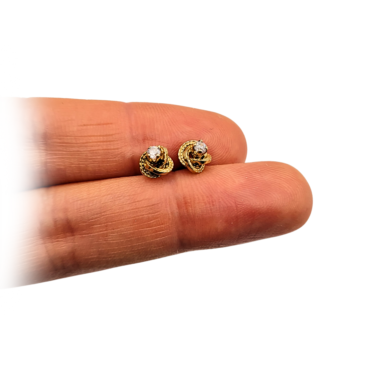 9ct Gold CZ Twist Stud Earrings 5mm Knot Design Butterfly Backs