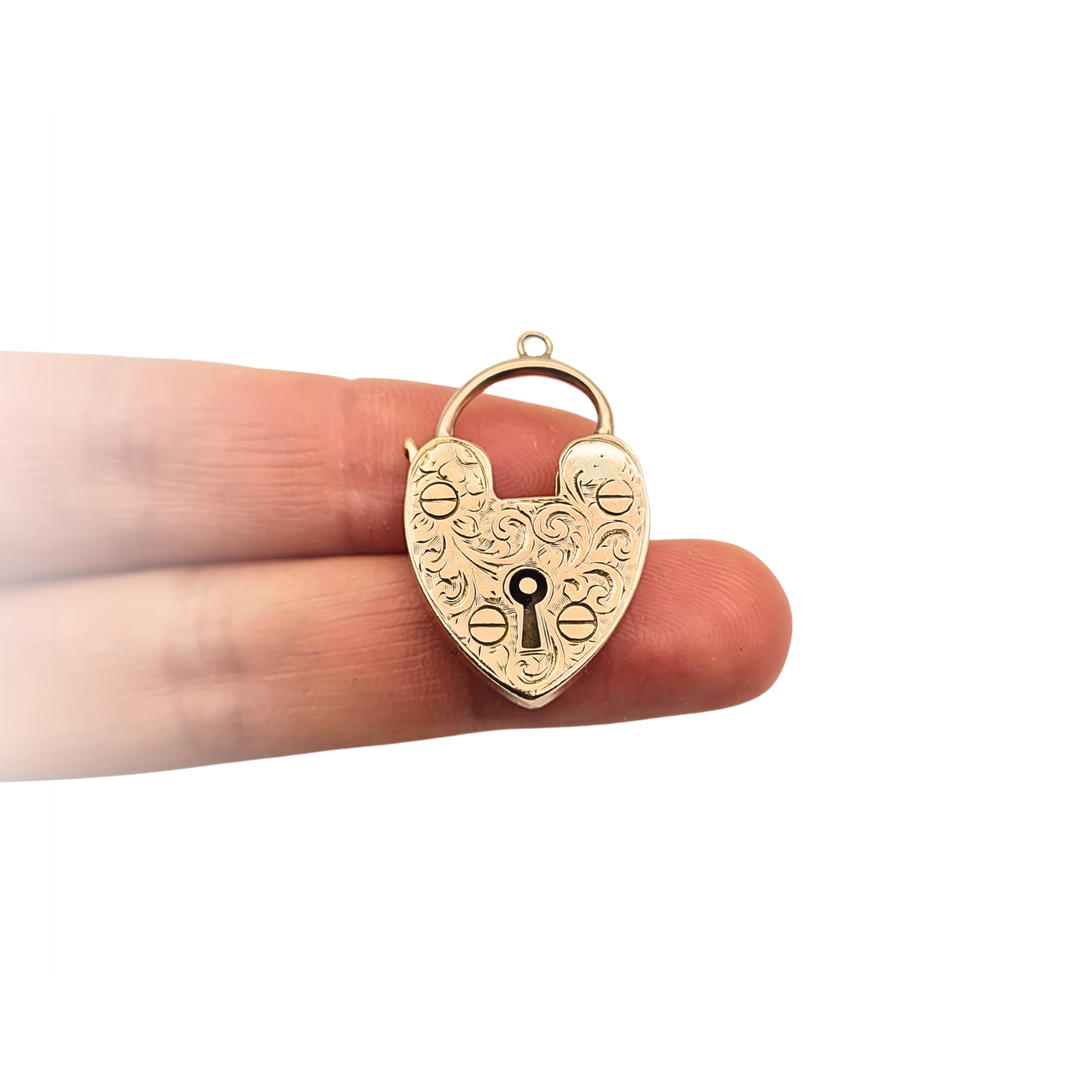 Huge 9ct Rose Gold Large Antique Heart Padlock Clasp Engraved Floral Design