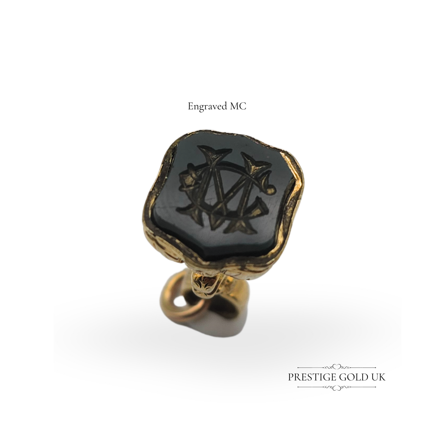 Antique 9ct Gold Shield Fob, Victorian Intaglio Seal with MC Monogram