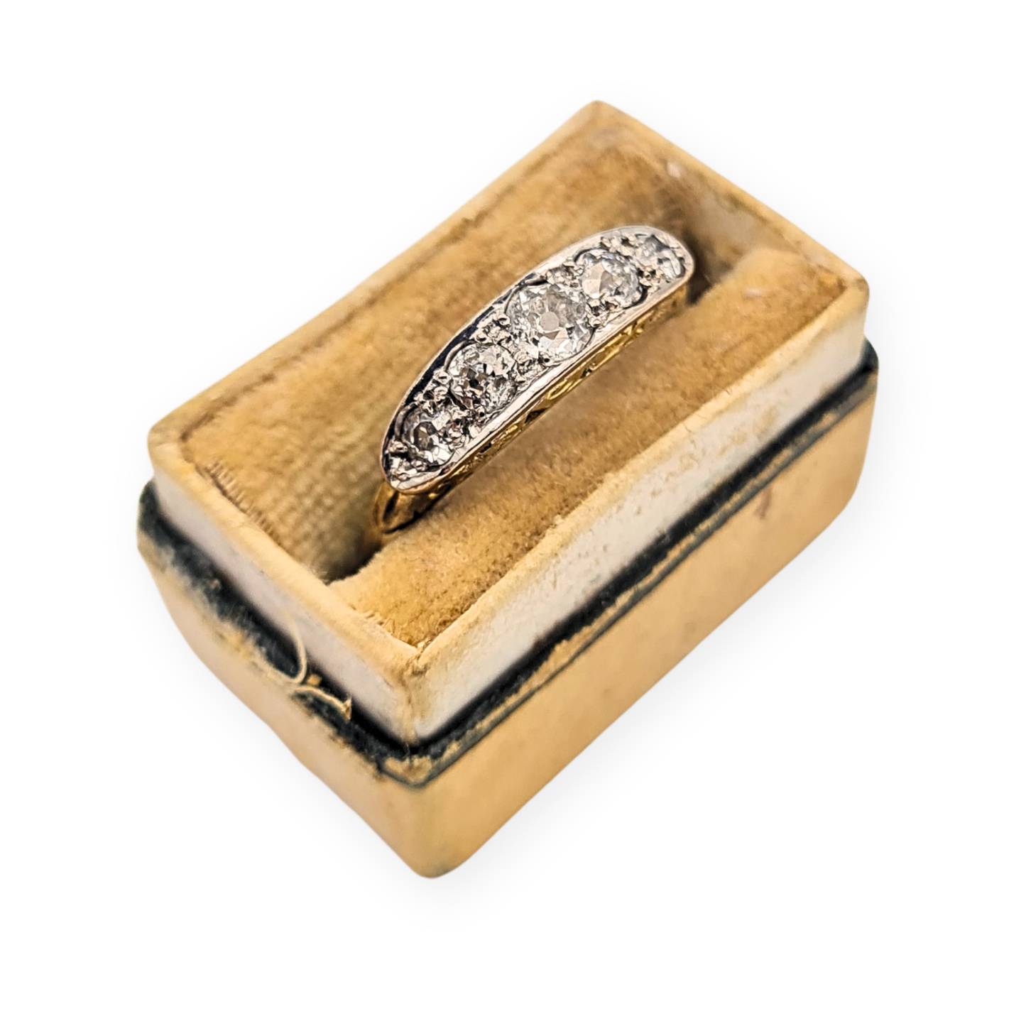Antique Diamond Ring, 5 Old Cut Stones, 9ct/18ct Plat, UK K 1/2