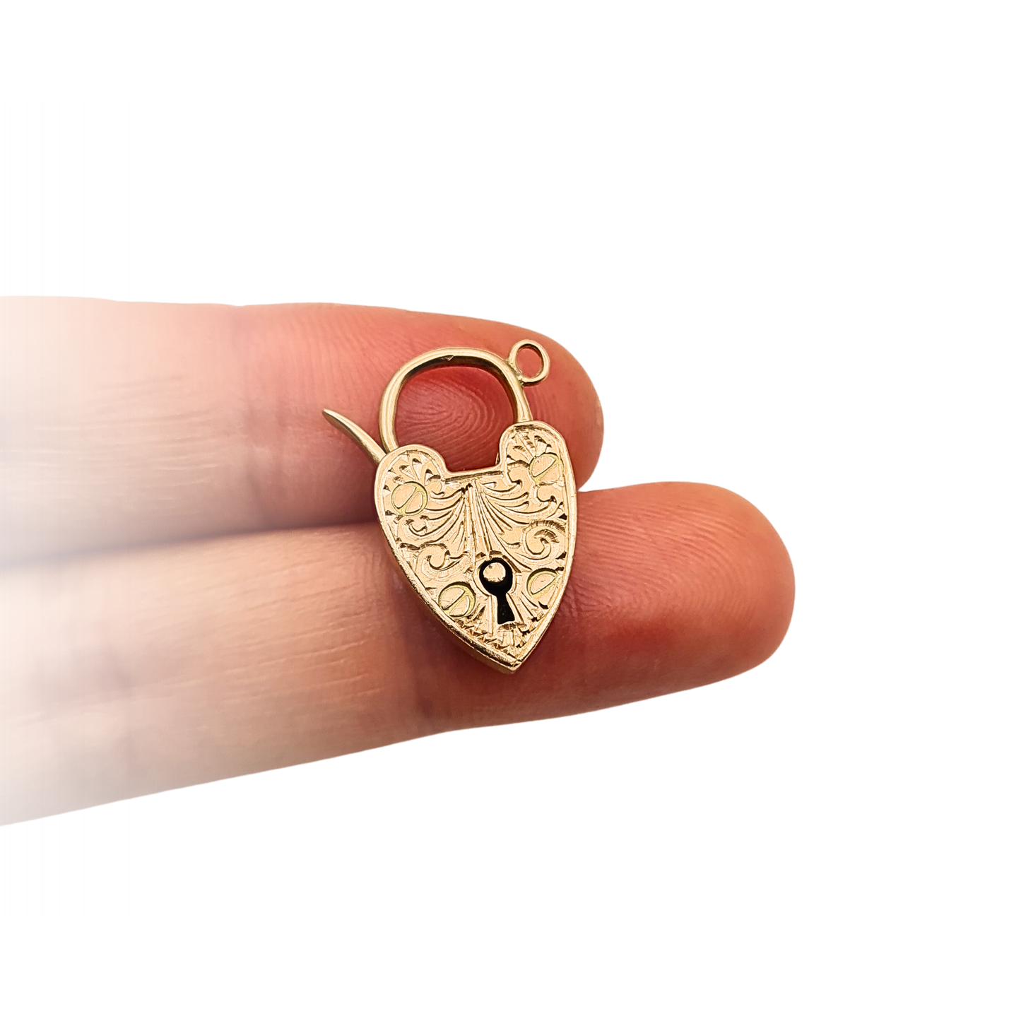 Antique 9ct Rose Gold Heart Padlock Clasp, Hand Engraved Gate Bracelet Lock