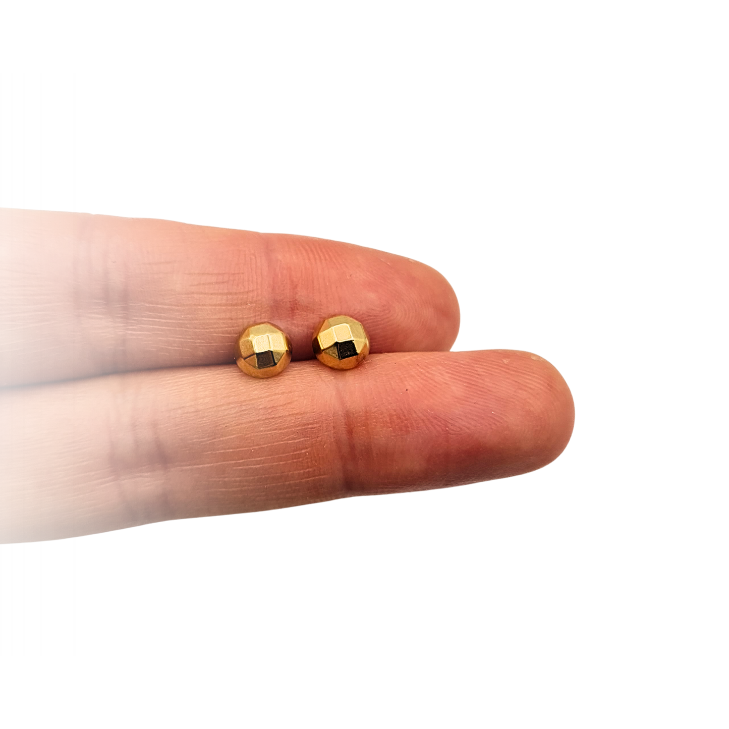 9ct Gold Faceted Domed Stud Earrings Geometric Round Gold Studs