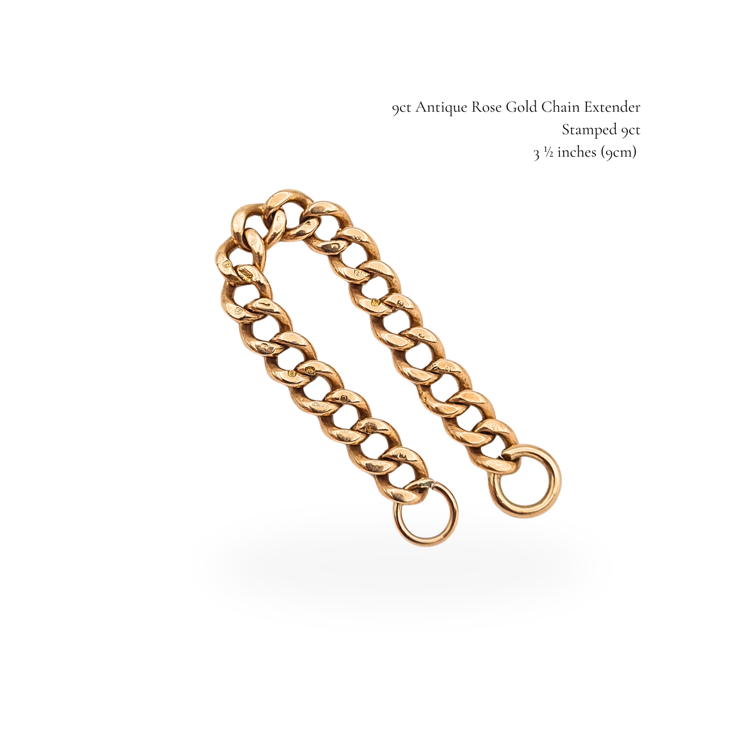 Antique 9ct Rose Gold Chain Extender Dropper 3.5in 9cm Solid Gold Curb Link Chain