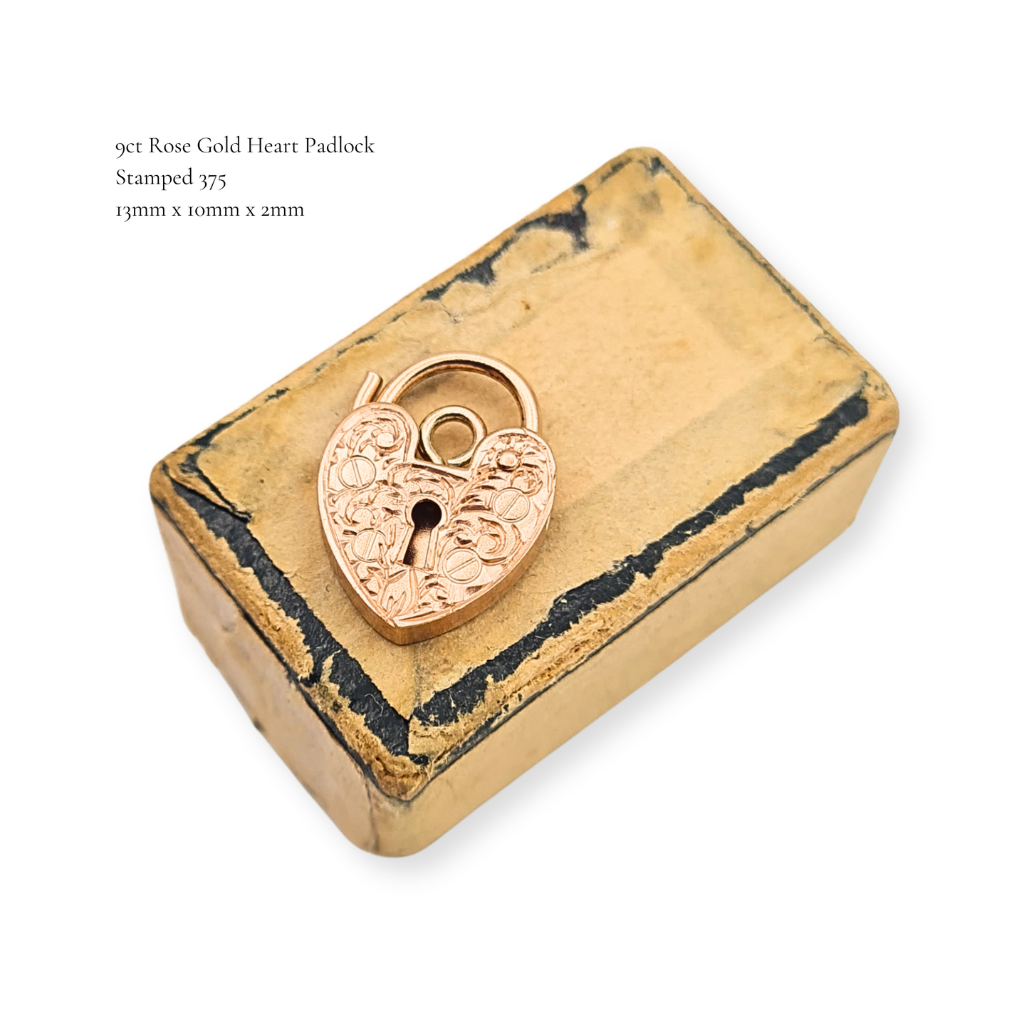 Vintage 9ct Rose Gold Heart Padlock Charm Padlock Hand Engraved