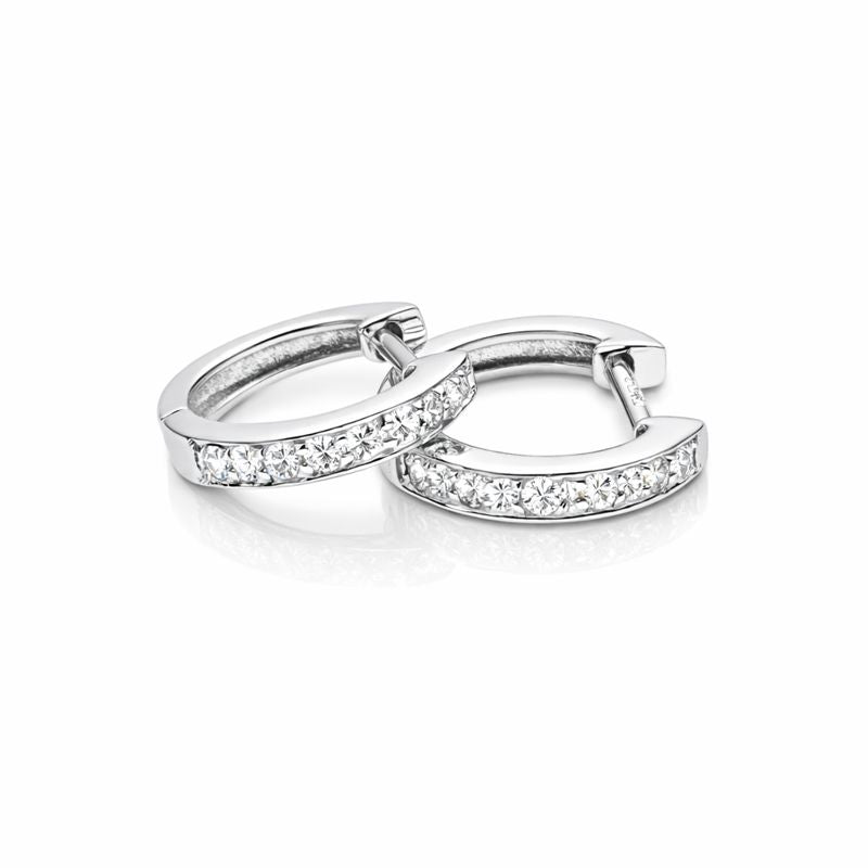 Tiny 9ct White Gold Diamond Huggie Hoop Earrings Fully Hallmarked