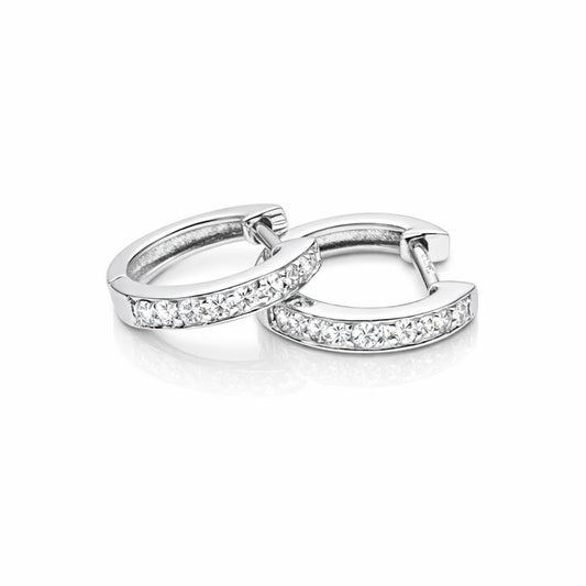 Tiny 9ct White Gold Diamond Huggie Hoop Earrings Fully Hallmarked