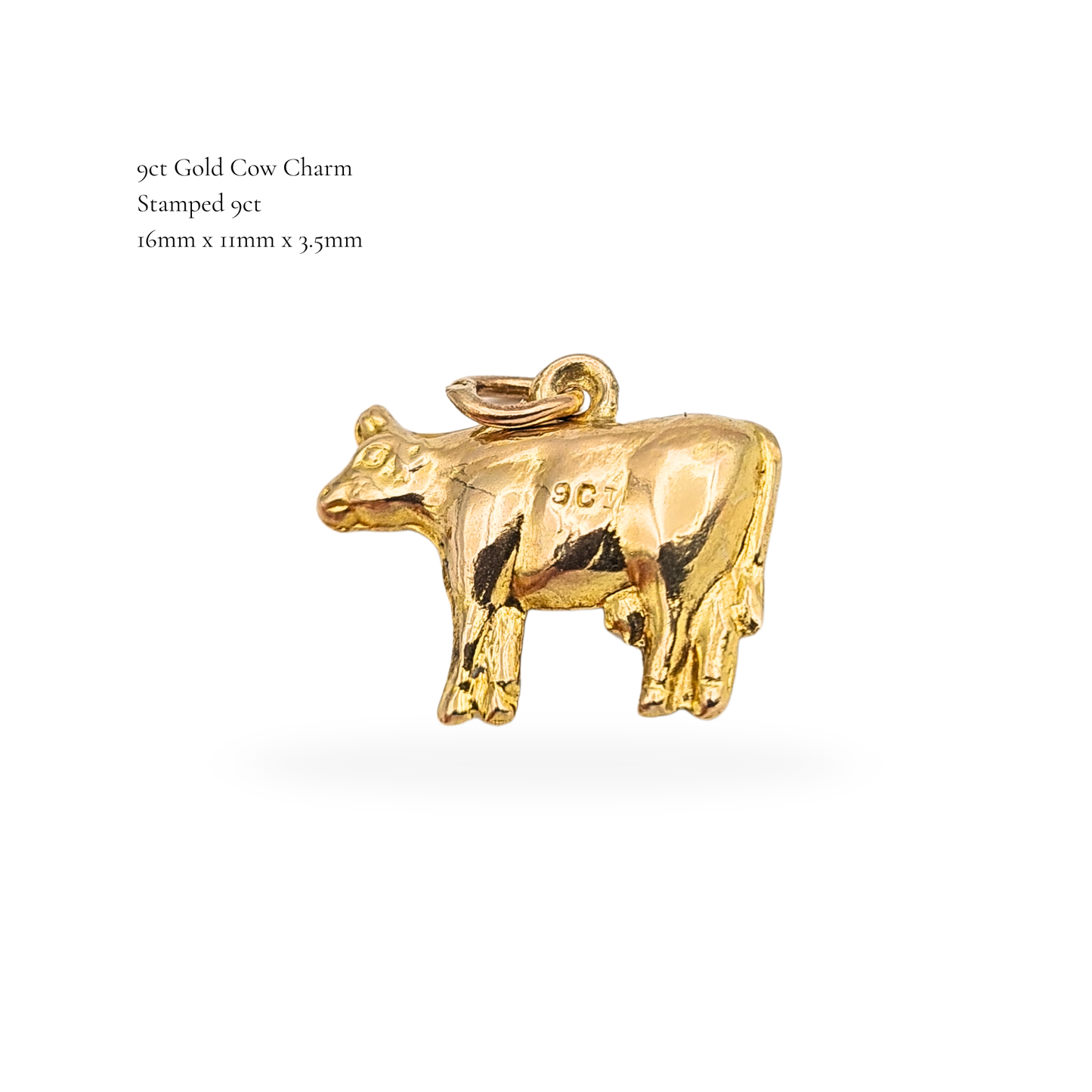 9ct Gold Cow Charm, Puffy Hollow Design