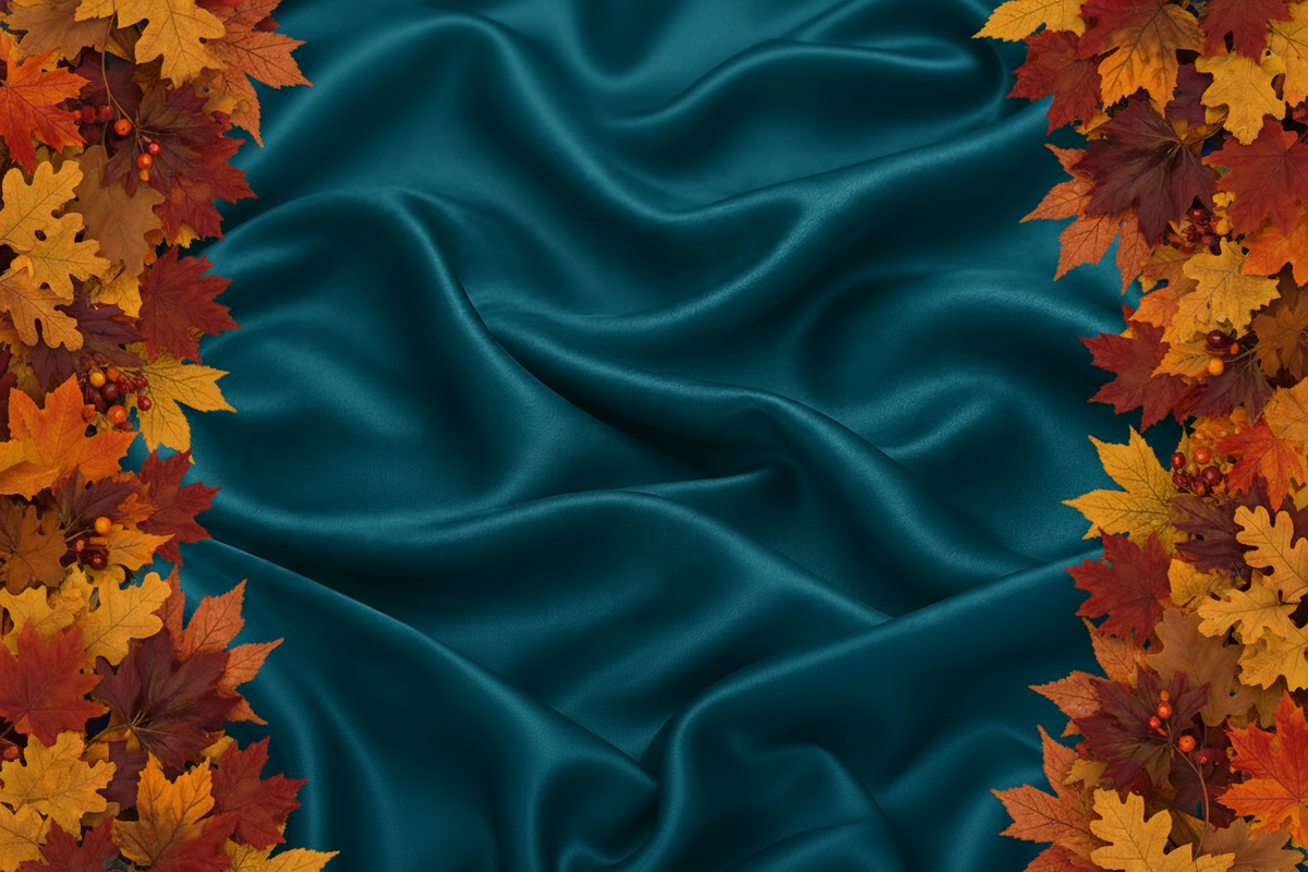 Dark teal blue satin fabric with elegant draped folds and a soft sheen.