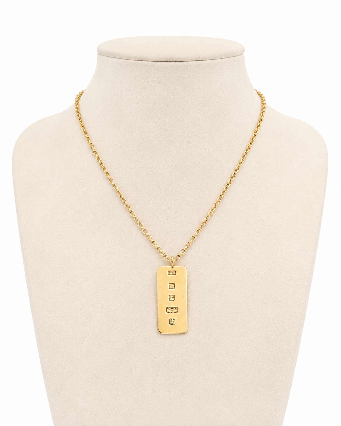 Large Vintage 9ct Gold Heavy Ingot Pendant Sheffield Hallmark 1977