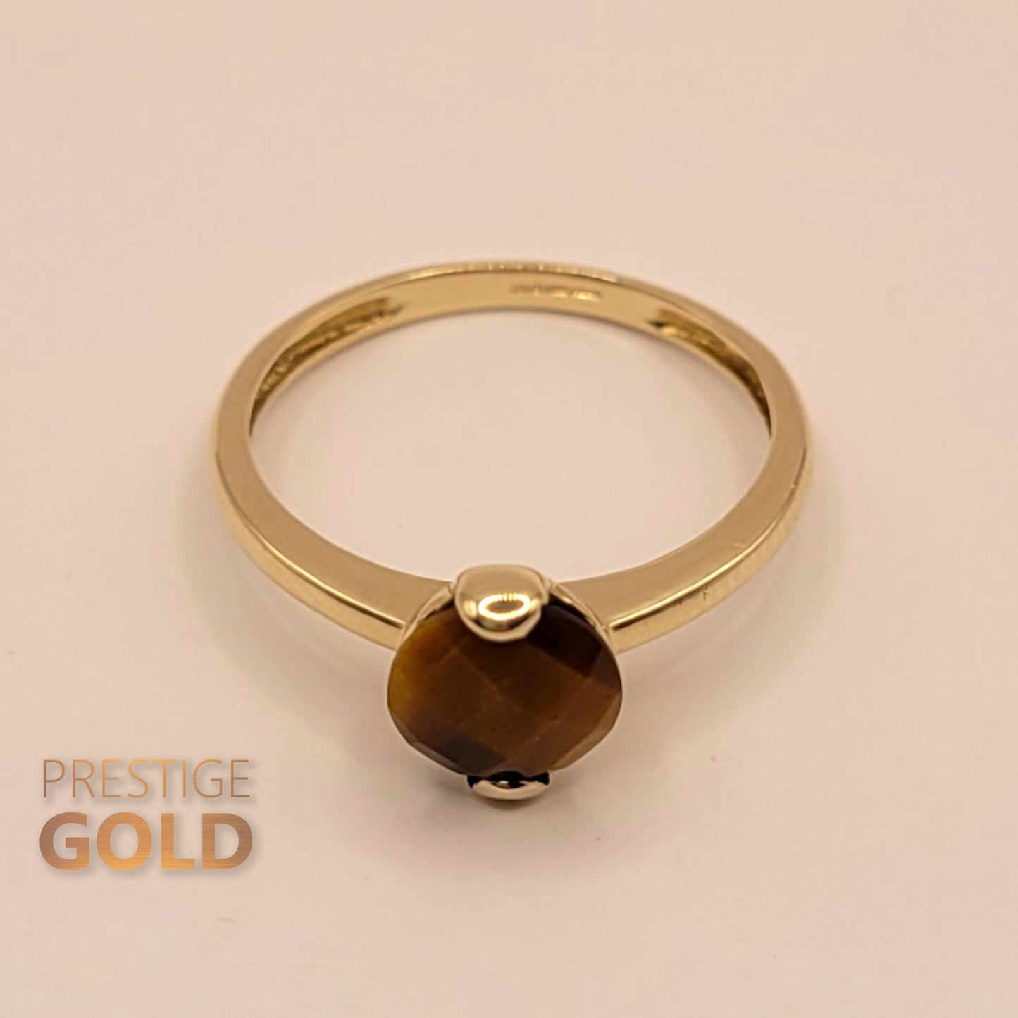 Gold Tigers Eye Ring 9ct  - Ladies Pinky Finger Ring - Cute Gold Solitaire Ring - Anniversary Jewellery - Size UK N  US 6 3/4 , Euro 54