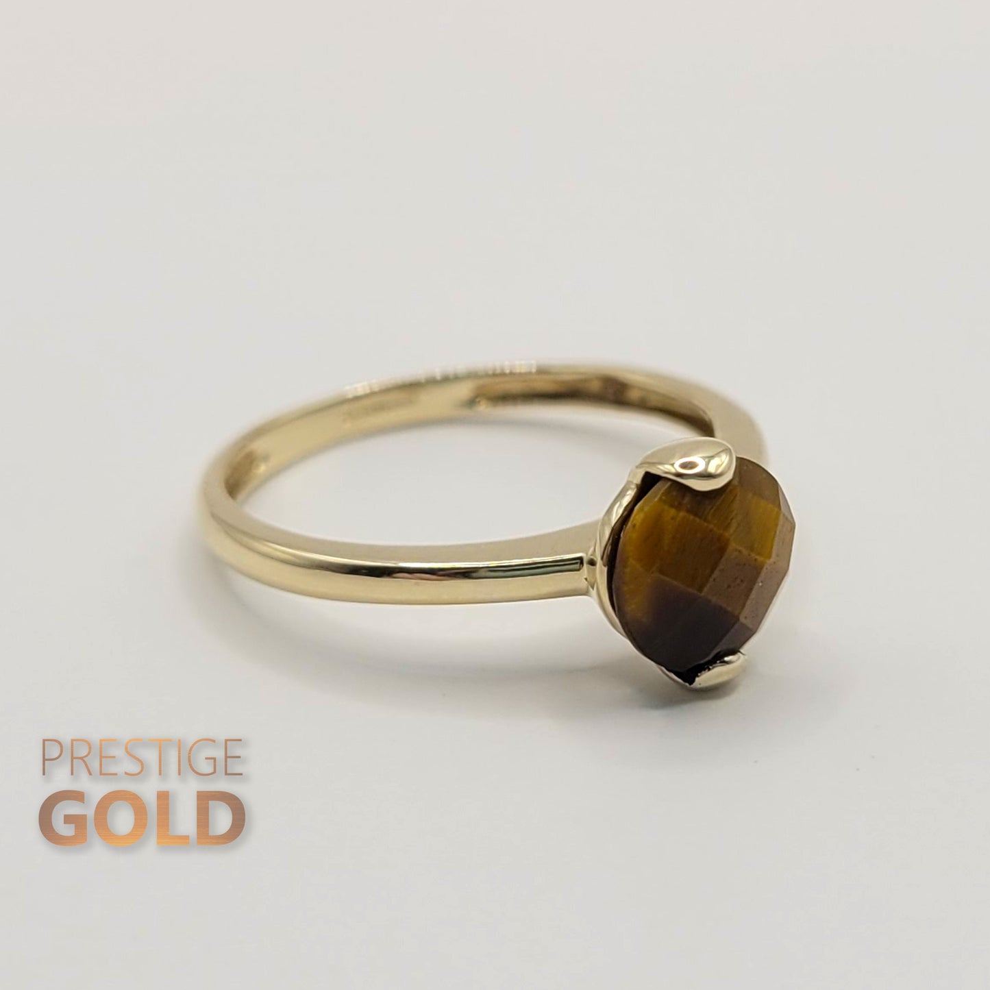 Gold Tigers Eye Ring 9ct  - Ladies Pinky Finger Ring - Cute Gold Solitaire Ring - Anniversary Jewellery - Size UK N  US 6 3/4 , Euro 54