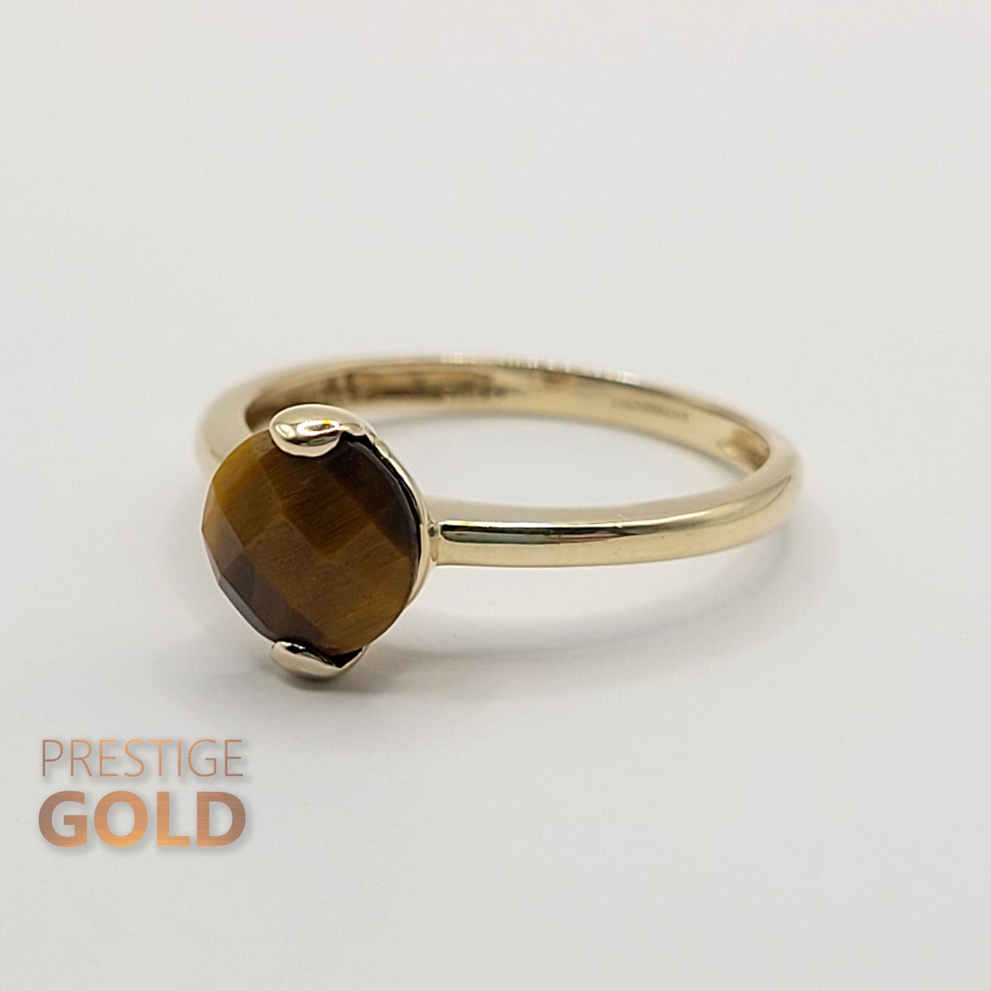 Gold Tigers Eye Ring 9ct  - Ladies Pinky Finger Ring - Cute Gold Solitaire Ring - Anniversary Jewellery - Size UK N  US 6 3/4 , Euro 54