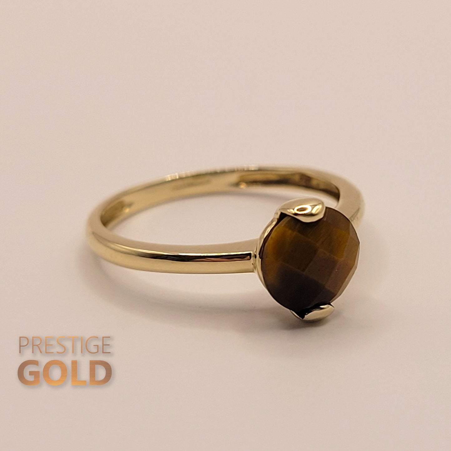 Gold Tigers Eye Ring 9ct  - Ladies Pinky Finger Ring - Cute Gold Solitaire Ring - Anniversary Jewellery - Size UK N  US 6 3/4 , Euro 54