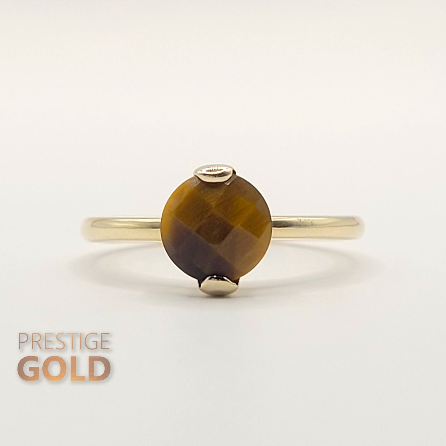 Gold Tigers Eye Ring 9ct  - Ladies Pinky Finger Ring - Cute Gold Solitaire Ring - Anniversary Jewellery - Size UK N  US 6 3/4 , Euro 54