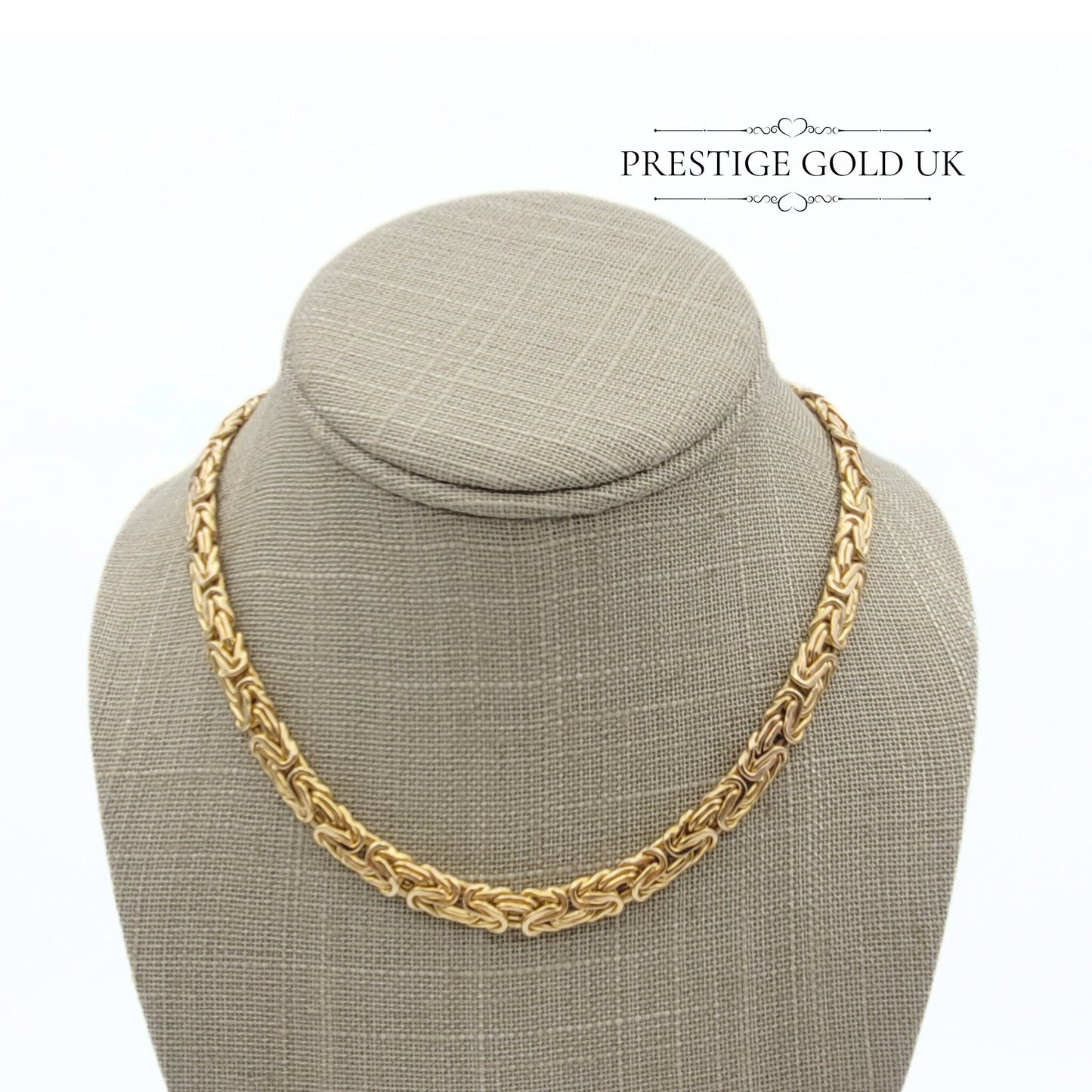 Short Kings Pattern Gold Necklace in 9ct Yellow Gold - 16" or 42cm