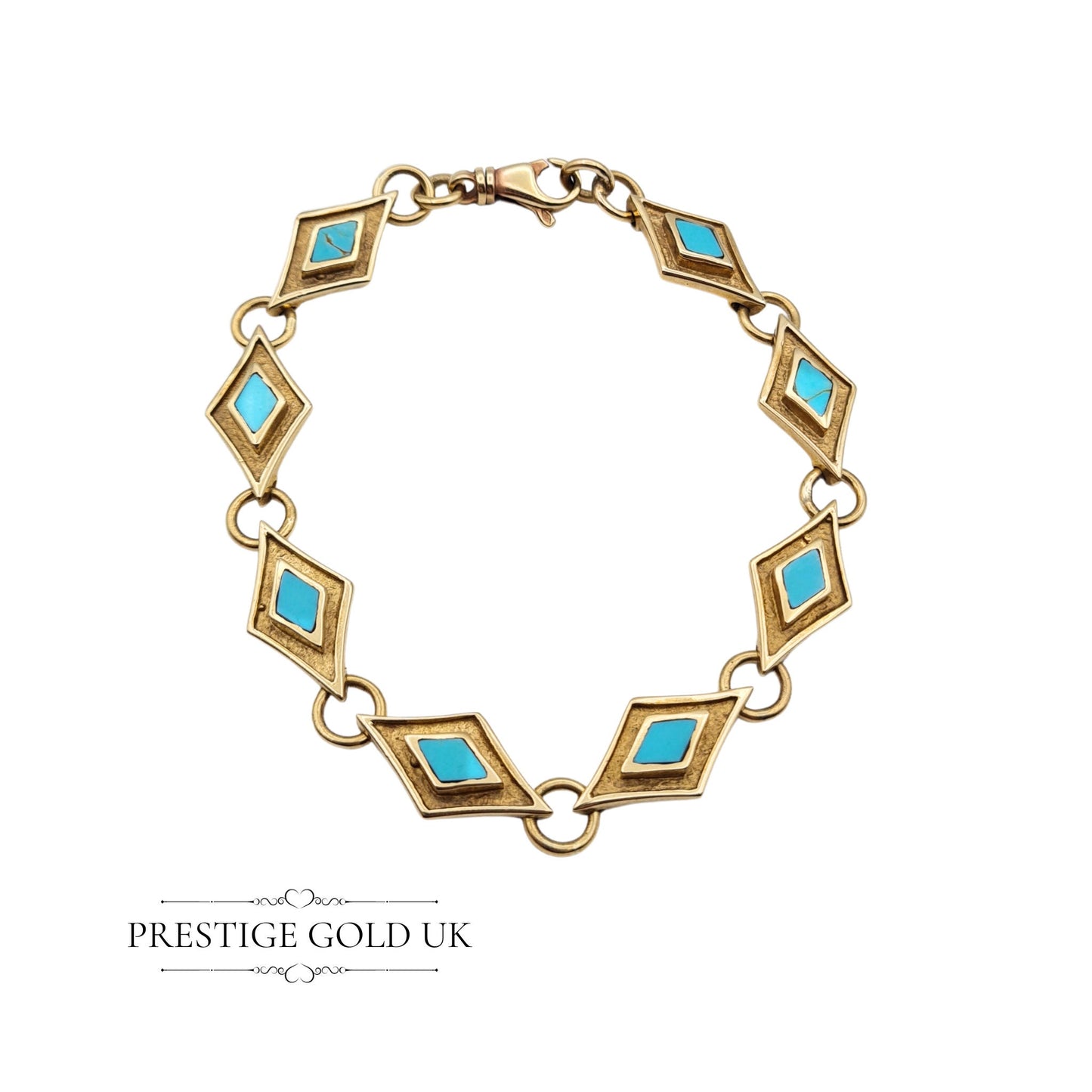 9ct Gold & Turquoise Diamond-link Bracelet - 19cm / 7 1/2"