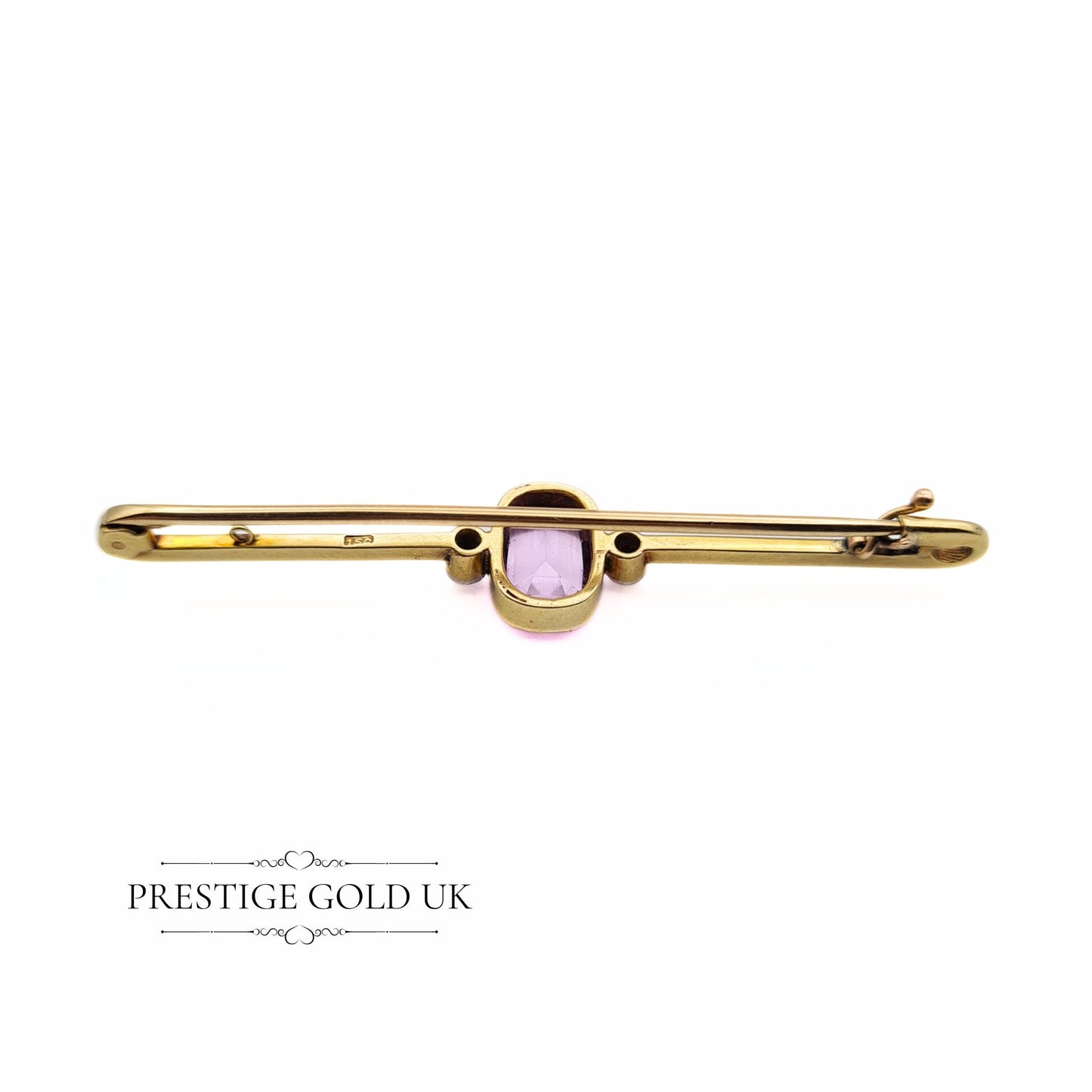 Antique Pink Tourmaline & Diamond 15ct Gold Bar Brooch