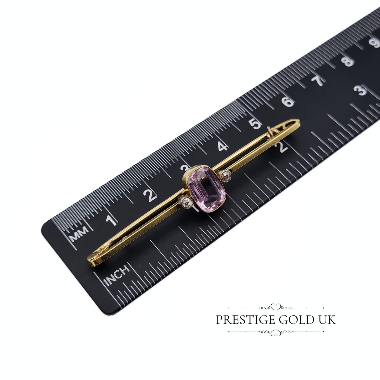 Antique Pink Tourmaline & Diamond 15ct Gold Bar Brooch