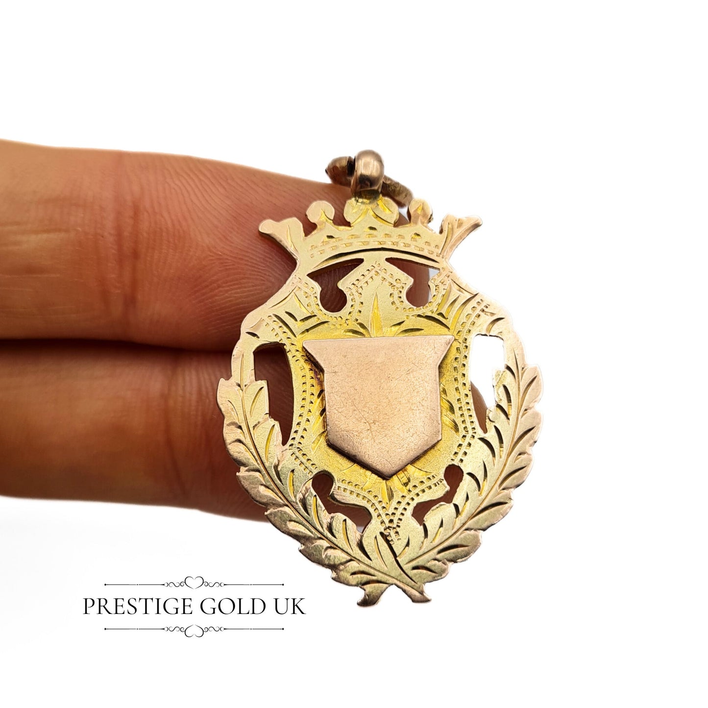 Georgian 9ct Gold Hand-Engraved Shield Pendant from 1903