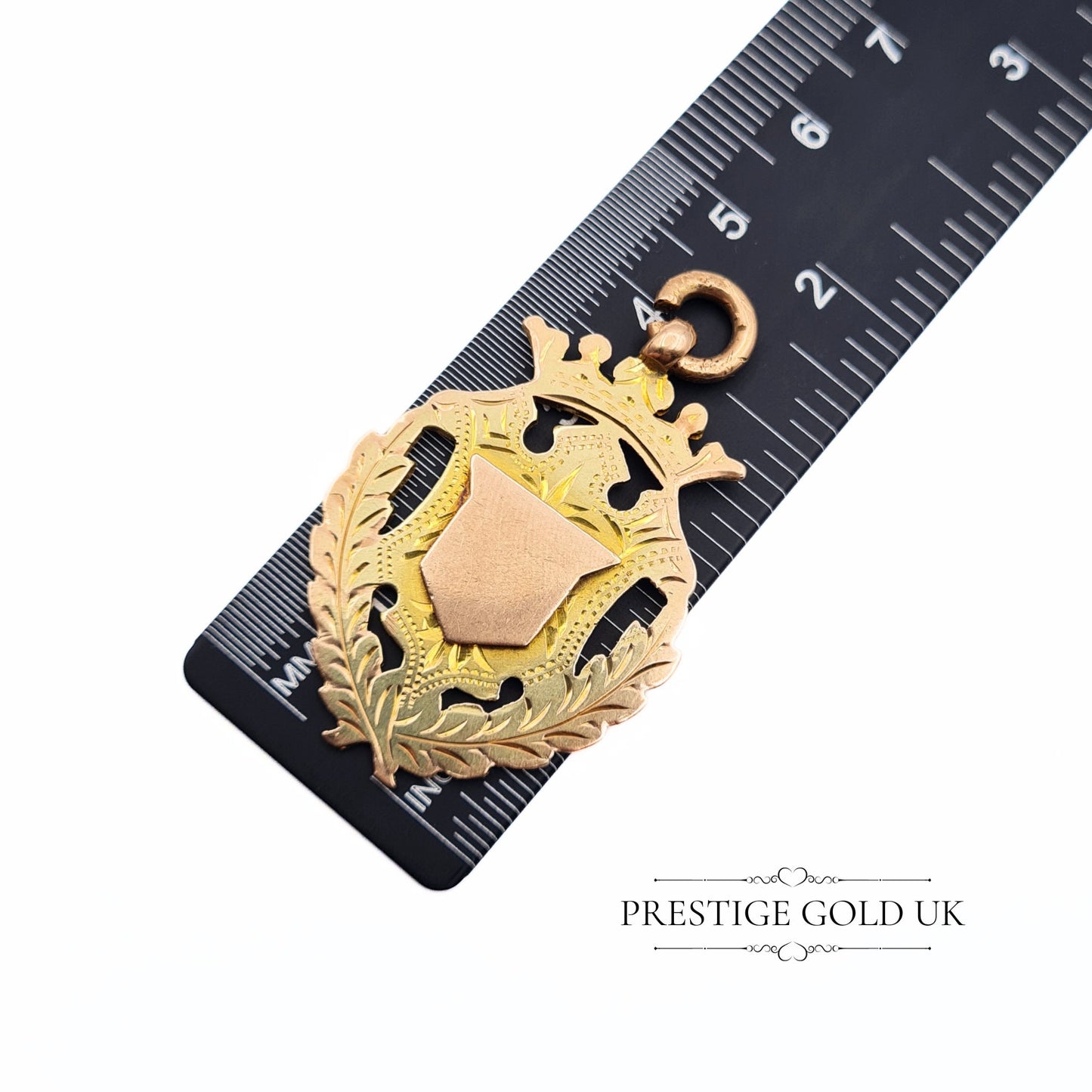 Georgian 9ct Gold Hand-Engraved Shield Pendant from 1903