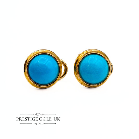 Vintage 9ct Gold Turquoise Clip-on Earrings