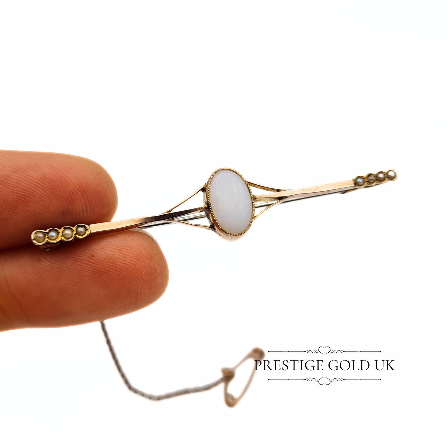 Antique 9ct Gold, Opal & Seed Pearl Bar Brooch