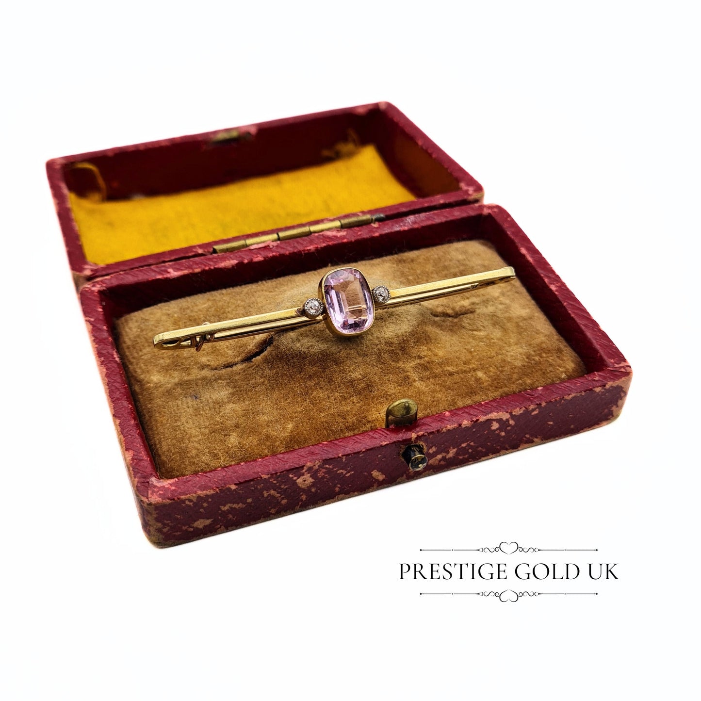 Antique Pink Tourmaline & Diamond 15ct Gold Bar Brooch