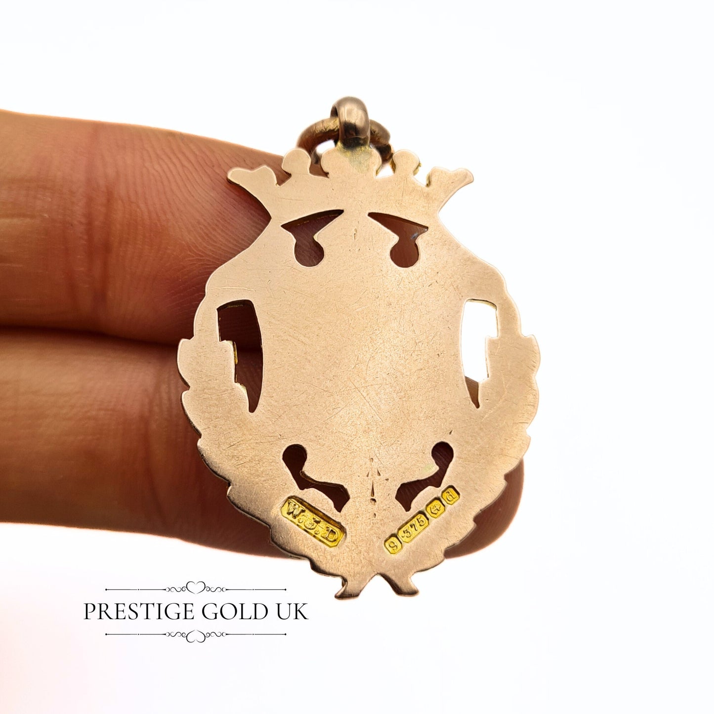 Georgian 9ct Gold Hand-Engraved Shield Pendant from 1903
