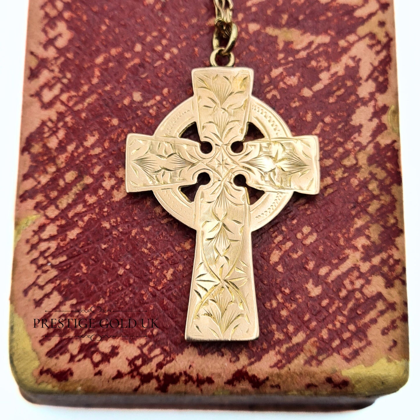 Vintage 9ct Rose Gold Celtic Cross Pendant & Necklace - 57cm, 22.5"