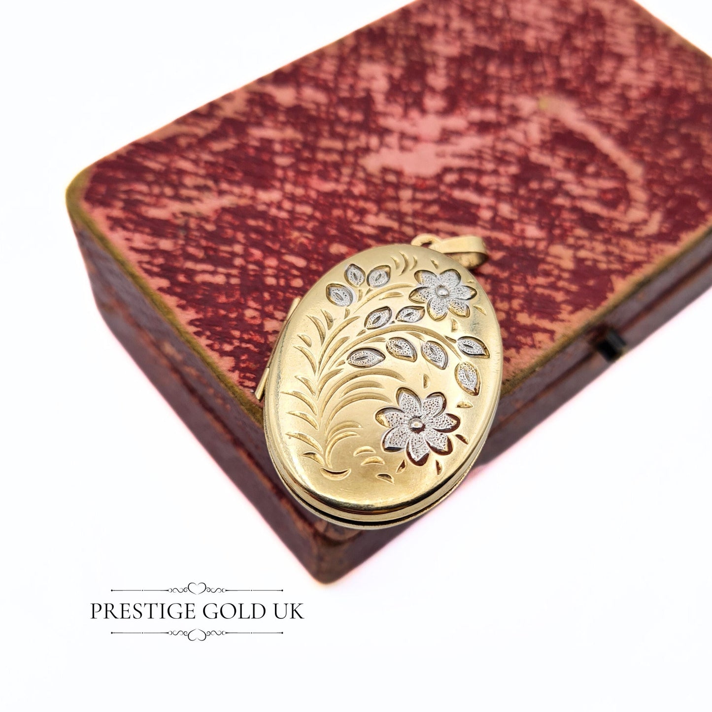 Vintage 9ct Gold Floral Locket with Silver Details