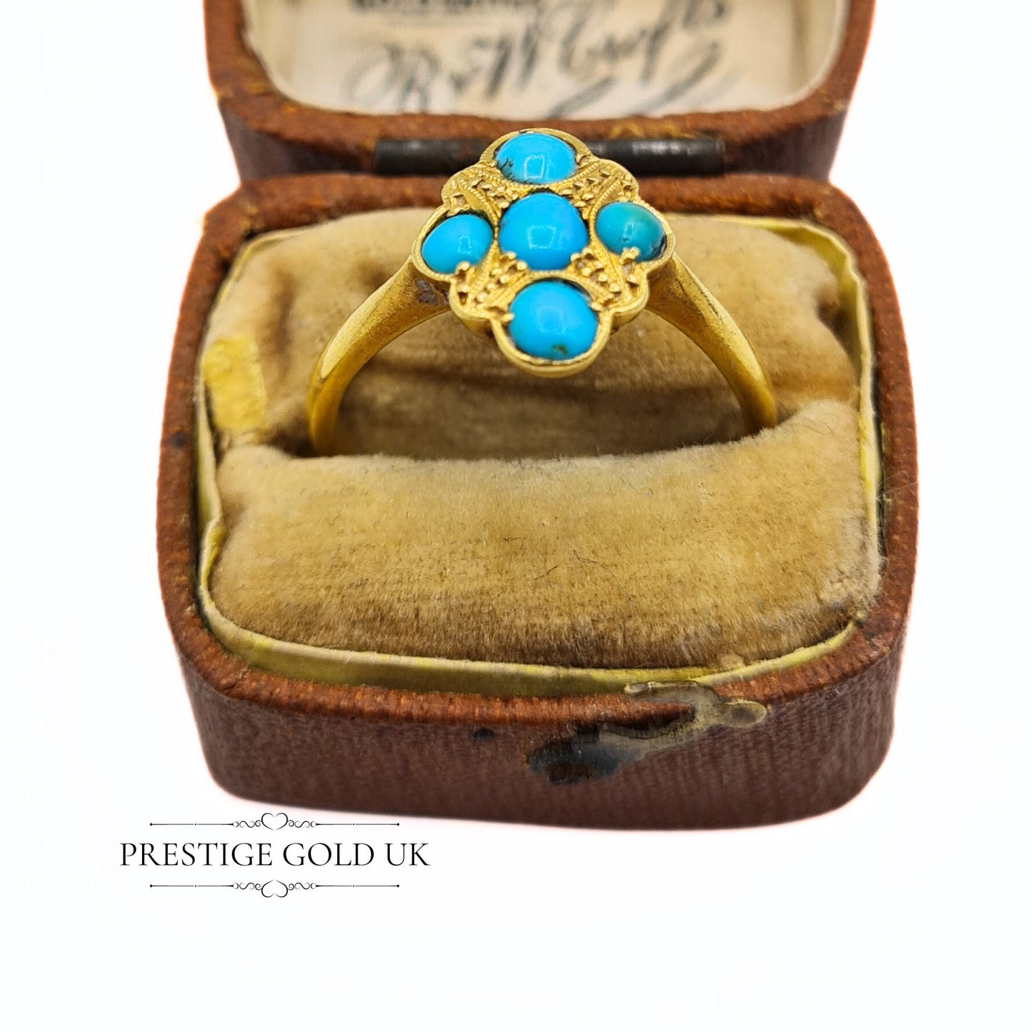 Antique 18ct Gold & Turquoise Ring - Size UK M 1/2, US 6 1/5, Euro 53