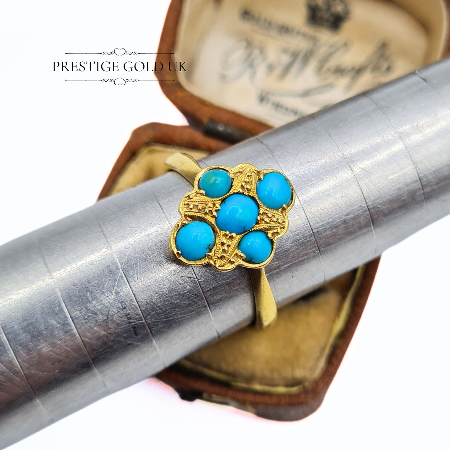 Antique 18ct Gold & Turquoise Ring - Size UK M 1/2, US 6 1/5, Euro 53