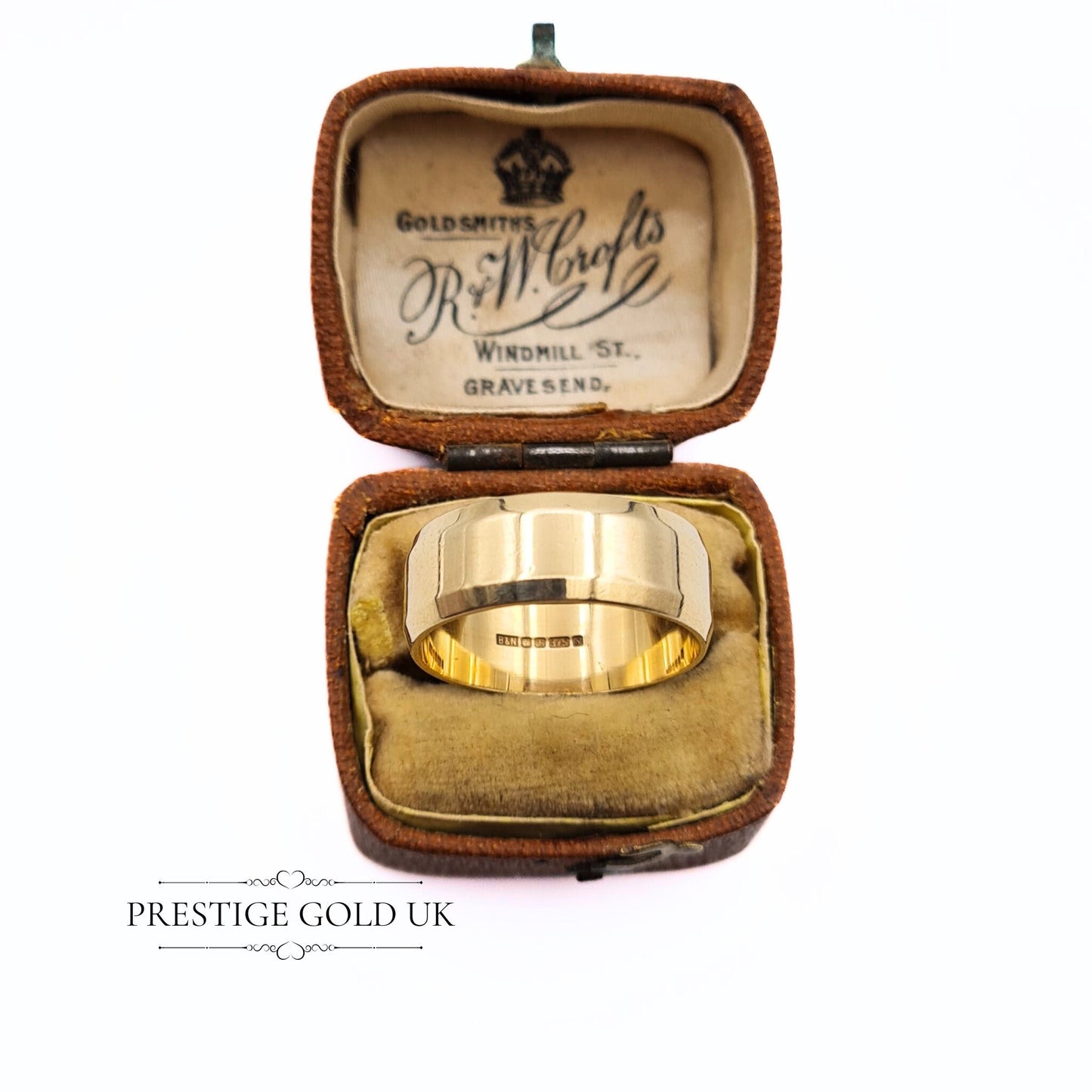 Flat Gold Wedding Ring 9ct - 1990's Plain Gold Band - Engagement Ring - 7 mm Wide Hallmarked Size UK O - US 7 1/4 - Euro 55