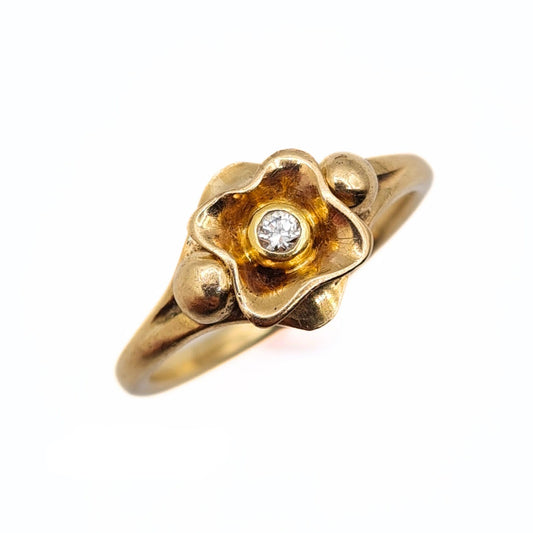 9ct Gold Rose / Flower Ring - Size UK M, US 6 1/4, Euro 52.5