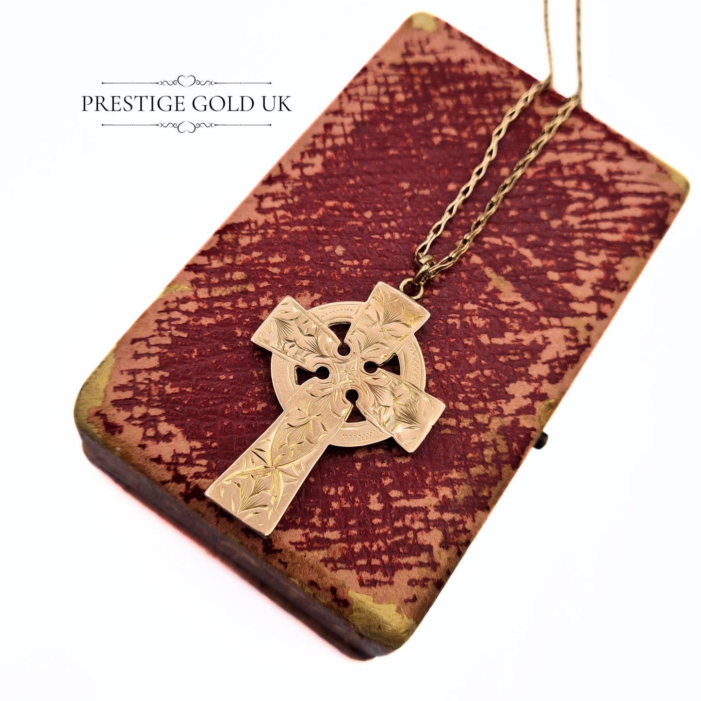 Vintage 9ct Rose Gold Celtic Cross Pendant & Necklace - 57cm, 22.5"