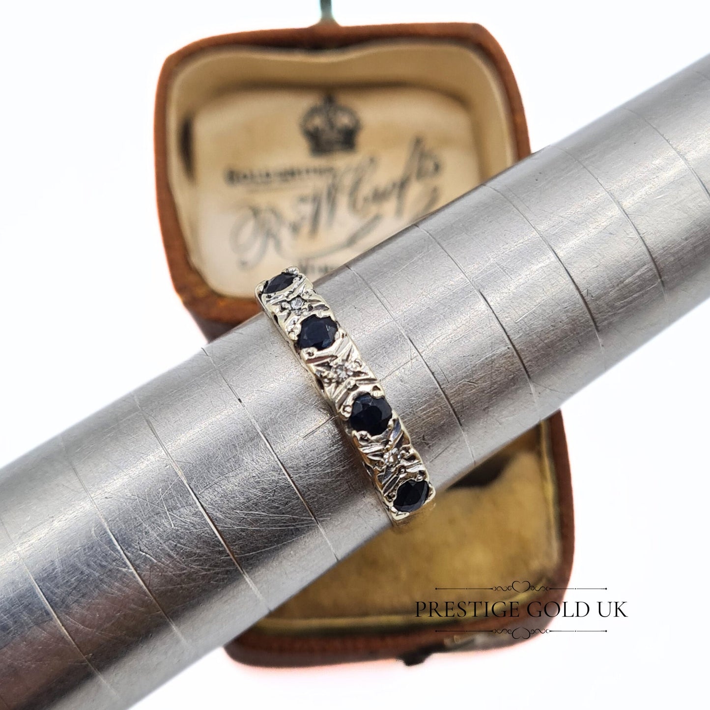 Vintage 9ct Gold Sapphire & Diamond Eternity Ring  - Size UK P, US 7 3/4, Euro 56 1/2