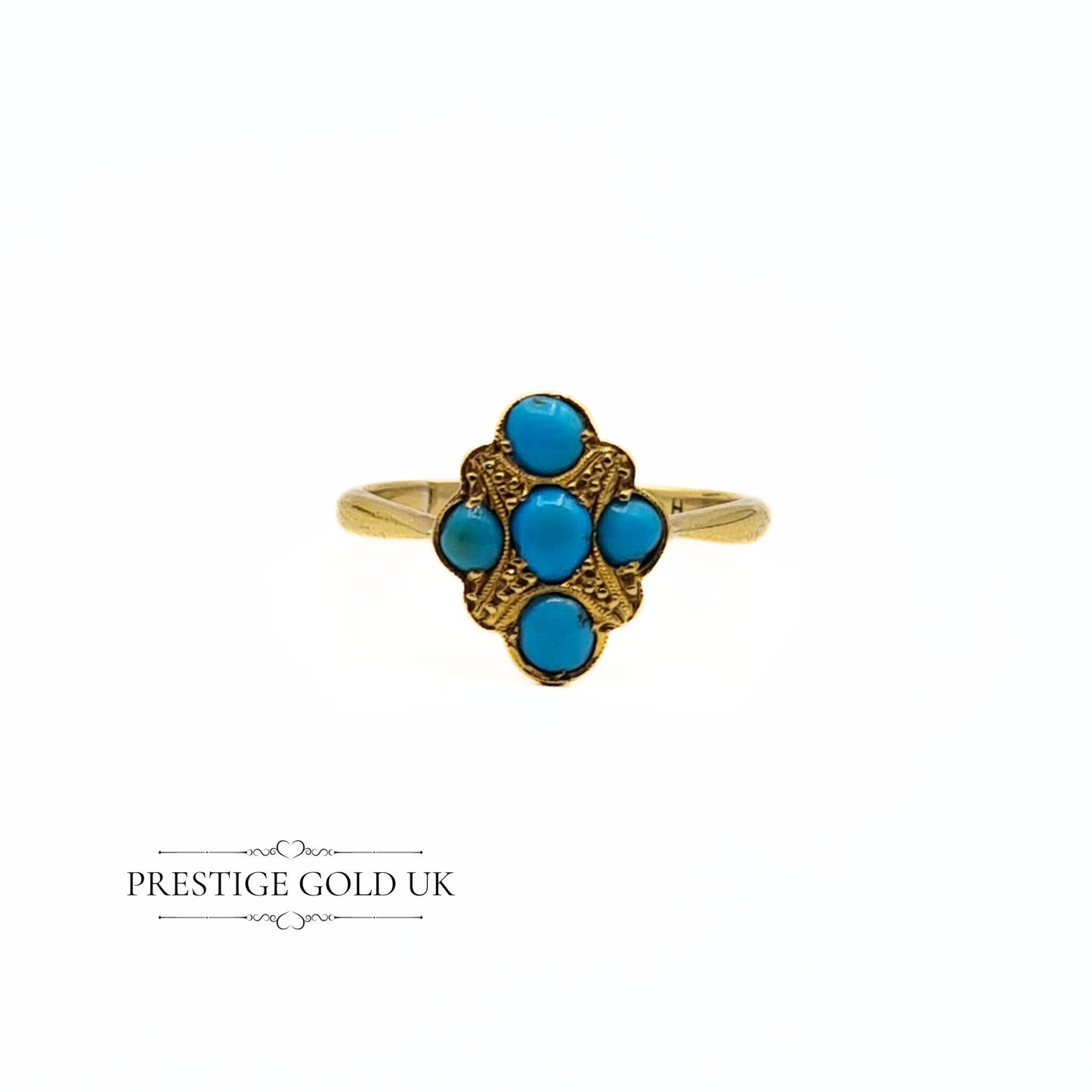 Antique 18ct Gold & Turquoise Ring - Size UK M 1/2, US 6 1/5, Euro 53