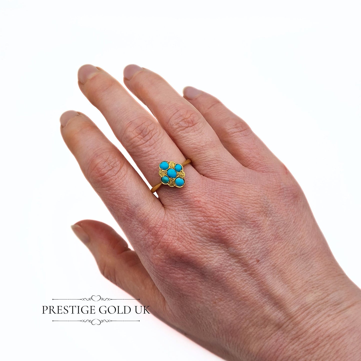 Antique 18ct Gold & Turquoise Ring - Size UK M 1/2, US 6 1/5, Euro 53